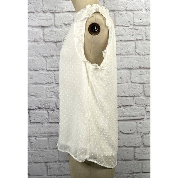 Womens Ivory Top SIZE SMALL Sheer Swiss Dot Blouse Sleeveless V Neck Ruffles NWT - Picture 5 of 10